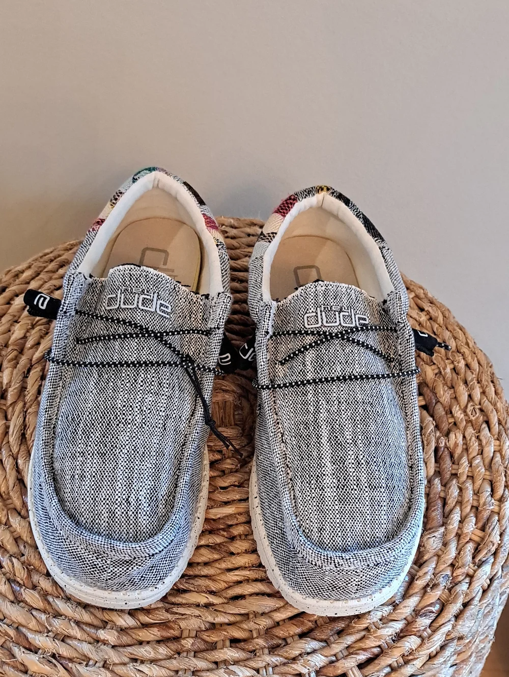 NWOT HEY DUDE Mens Wally Funk Etno Grey Aztec Print Casual/Athleisure Loafers 9